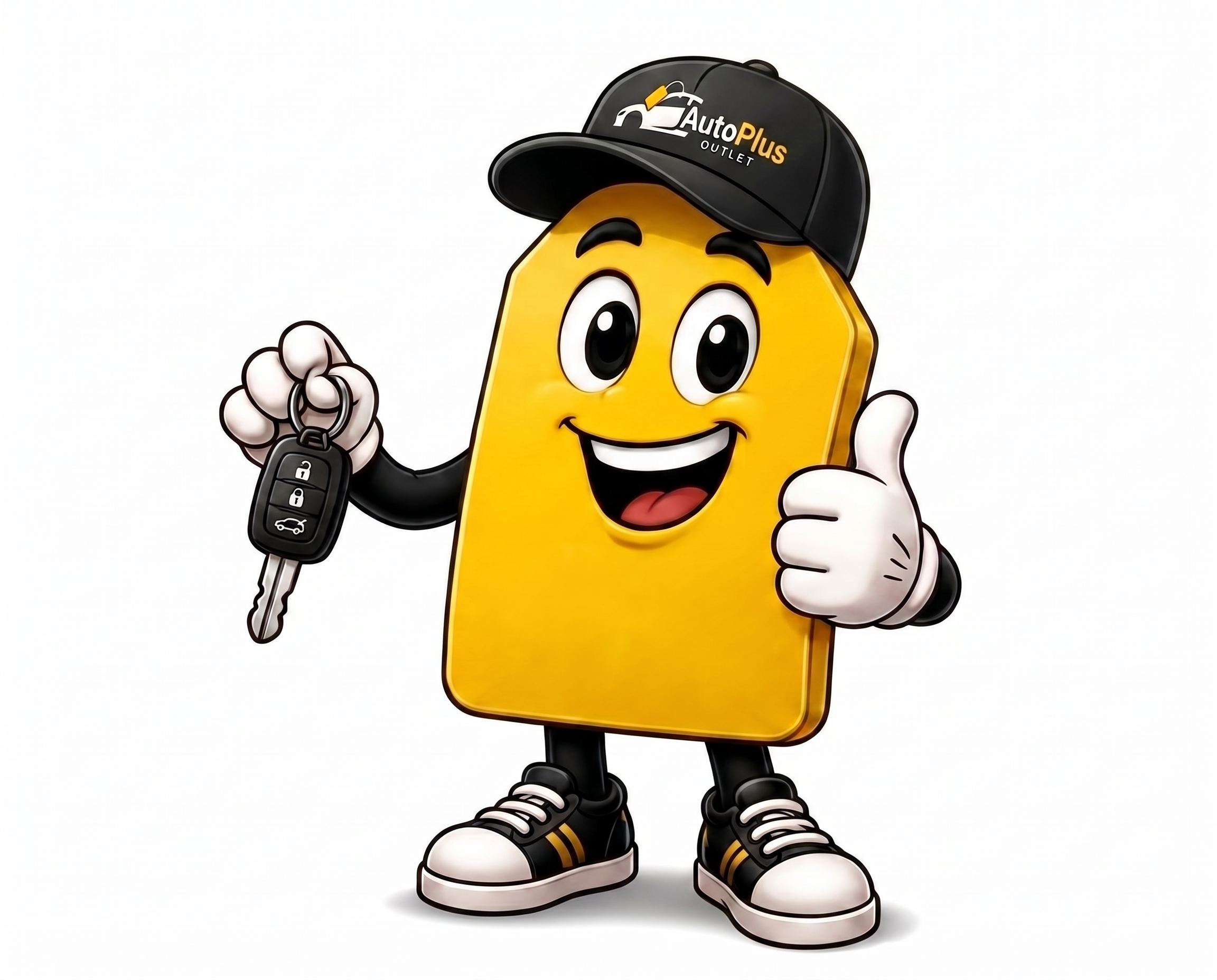 Taggy, the AutoPlus brand character, holding a car key