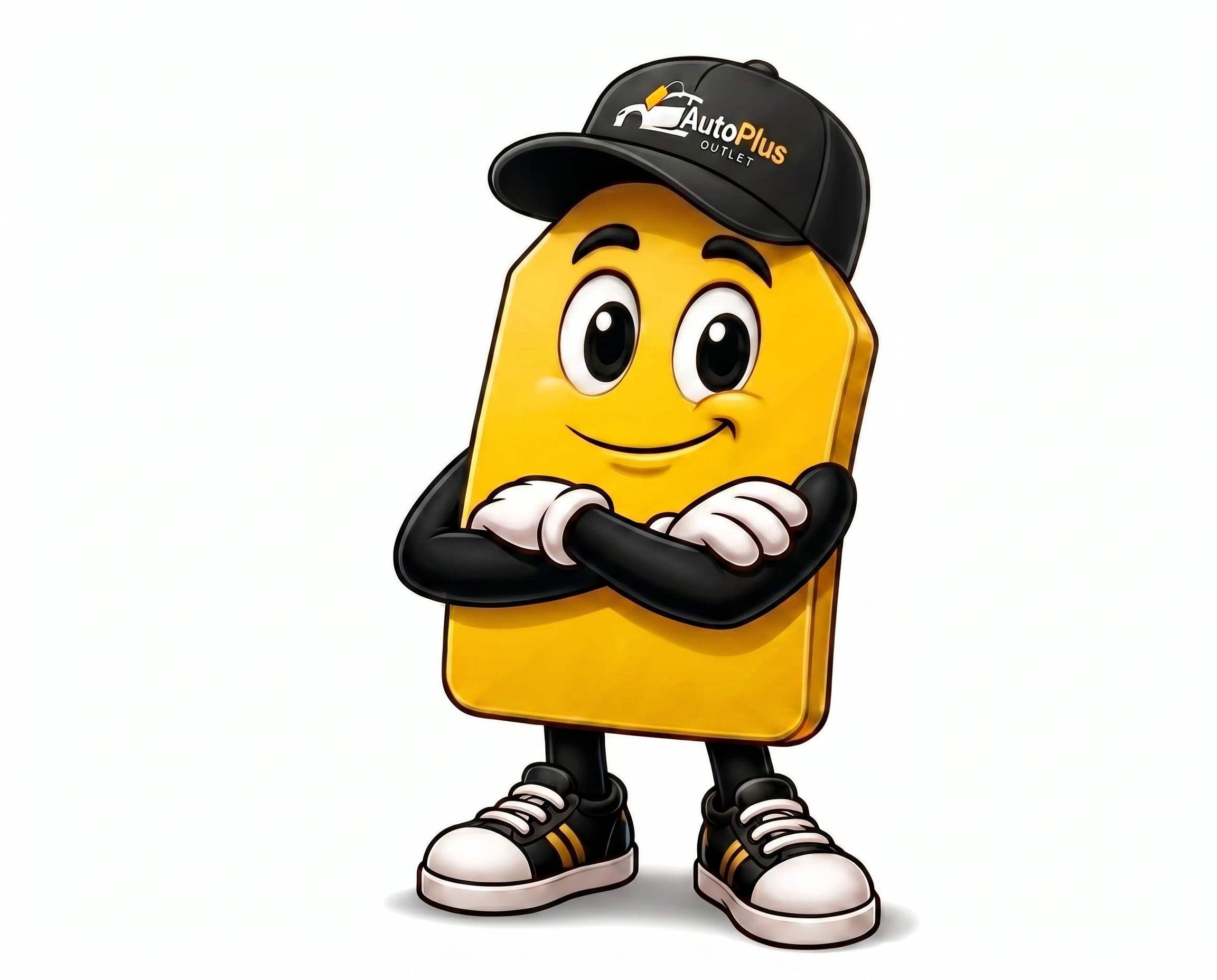Taggy, the AutoPlus brand character, standing confidently